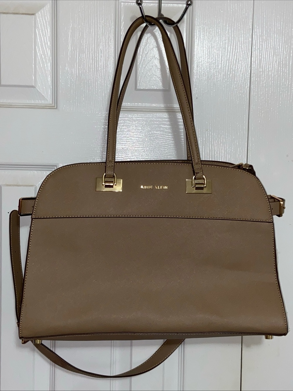 Anne Klein Taupe Satchel with Gold Hardware